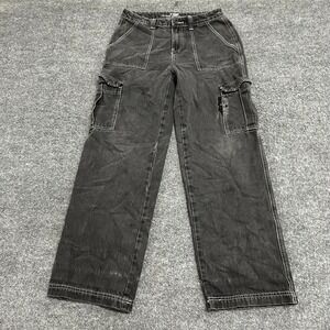 HT Denim Carpenter Pants Womens Size 5 Black High Rise Wide Leg Contrast Stitch